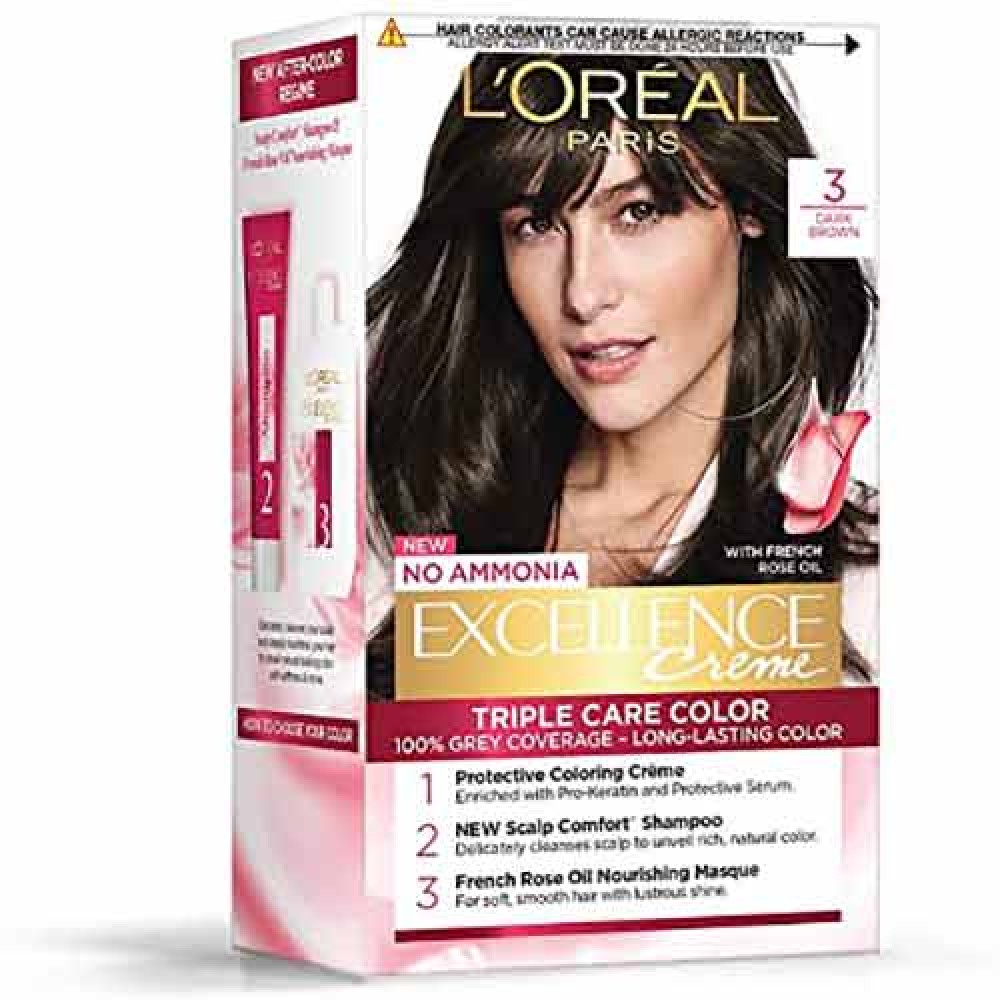 Loreal 4 Natural Dark Brown Triple Care Creme Excellence Crème 1 Box